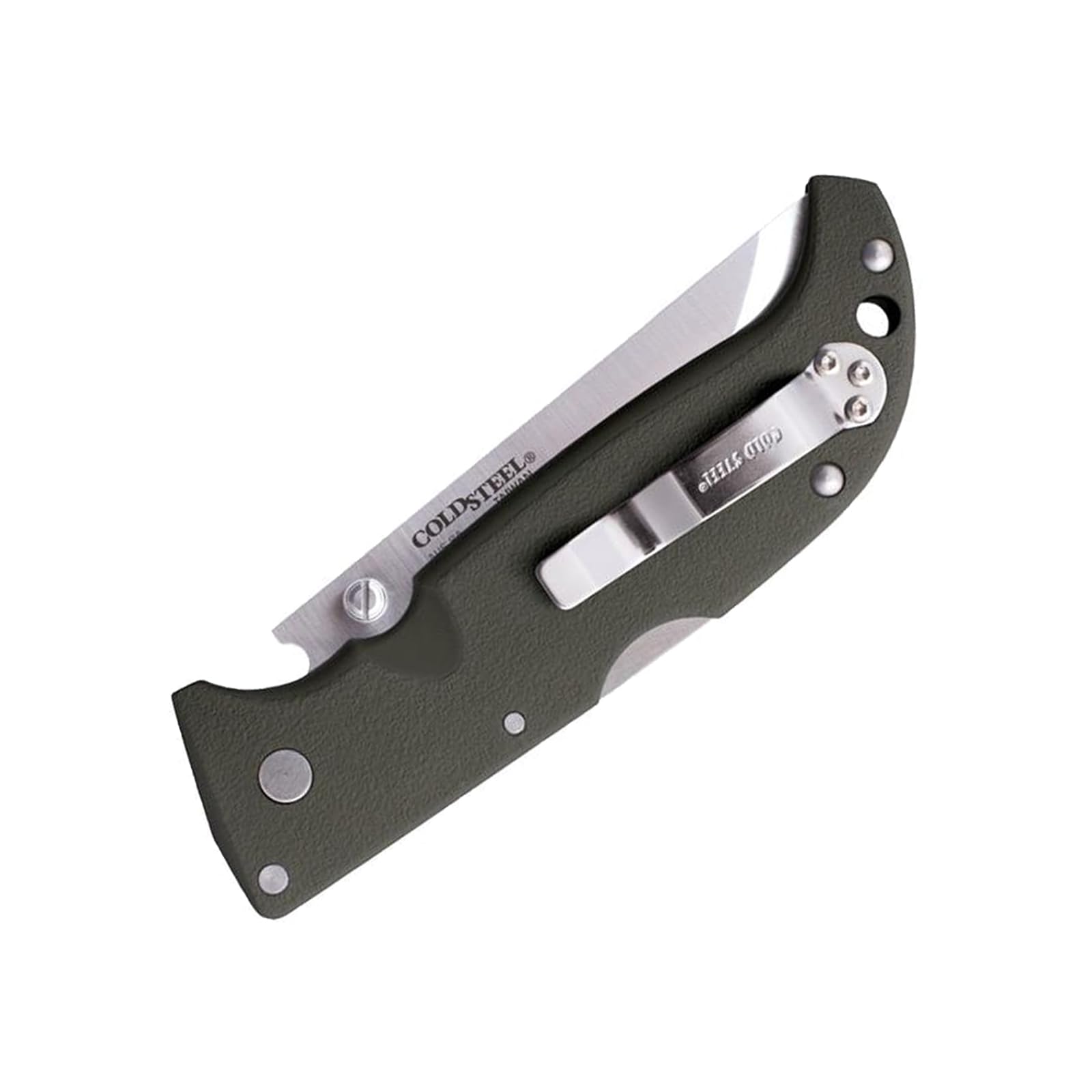 COLD STEEL 3.5in Finn Wolf AUS8A Razor-Sharp Straight Back Blade 4.375in Griv-Ex OD Green Handle Hunting Folding Knife, Boxed