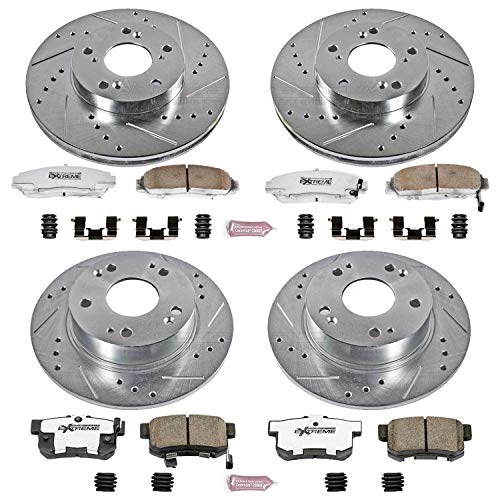 Power Stop K2557-26 Z26 Carbon Fiber Brake Pads Front and Rear with Drilled & Slotted Brake Rotors Kit For Honda Accord 2003-2007 [Model Specific]