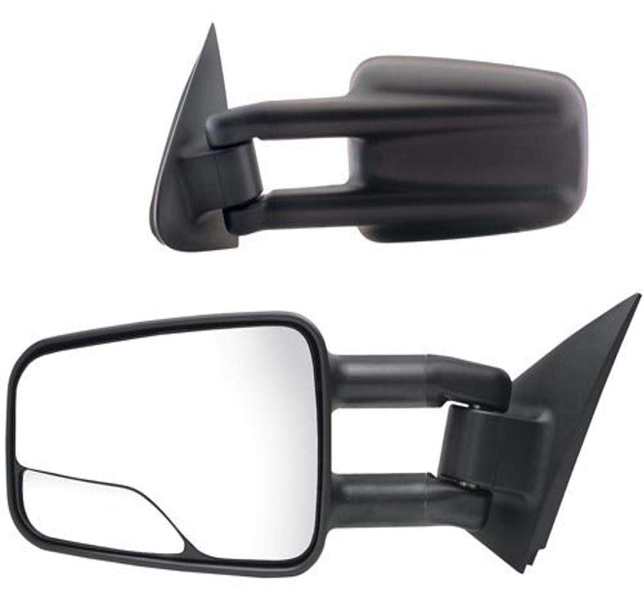 K Source Towing Mirror Extendable Pair for 1999-2006 Escalade, Avalanche, Suburban, Tahoe, Yukon, Silverado/Silverado Classic/Sierra/Sierra Classic Pick-Up Full Size. Textured Black, Manual, Spot Mirror, Dual-Lens, Foldaway