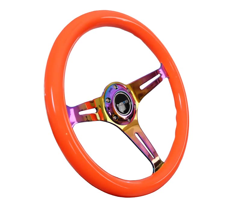 NRG Innovations Classic Wood Grain NRG-ST-015MC-NOR Steering Wheel, 350mm 3 Neochrome Spokes-Neon Orange Color