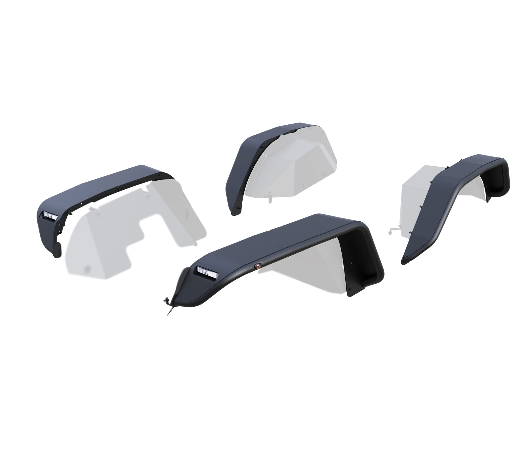 Full Set Black Horse Tubular FENDER FLARES - Front & Rear Matte Black Compatible with 2020-2023 Jeep Gladiator-TFRF20G