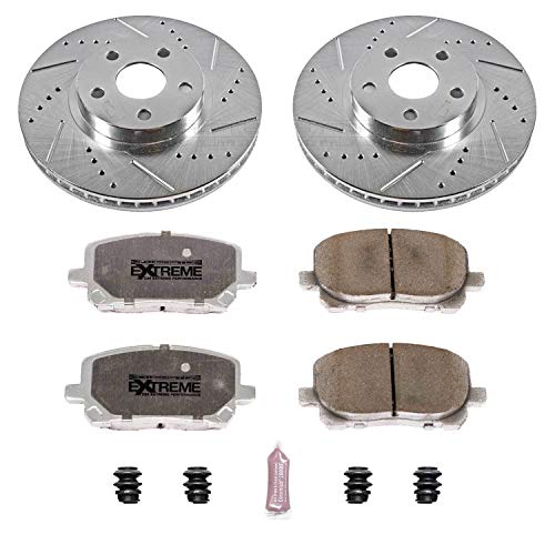 Power Stop K2316-26 Z26 Front Carbon Fiber Brake Pads with Drilled & Slotted Brake Rotors Kit