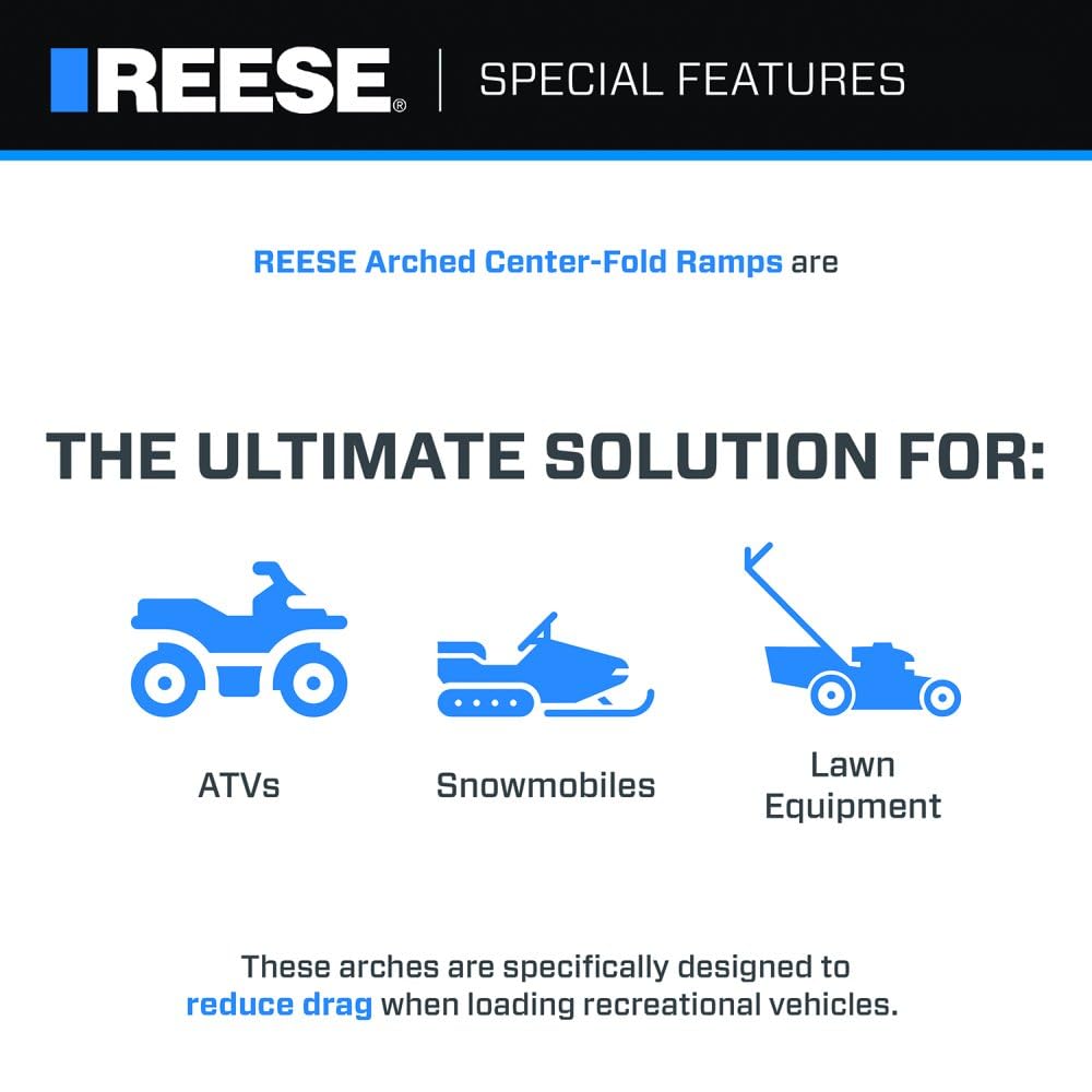 Reese Arched 9515020 Center-fold Aluminum Loading Ramp, 12 Inch x 92 Inch, 1,500 lbs. Capacity, Pair