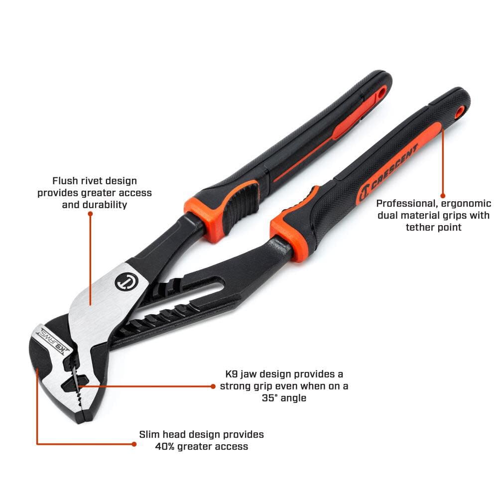 CRESCENT - 10" Plier, Straight Jaw, T&G, Cushion Grip (RTZ210CG)