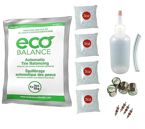 ECO Balance EDIY-3 Tire/Wheel Do It Yourself Balancing Beads Kit - Off -Road, Light Duty Truck Tires, (4) 3oz DIY Bead Bags, (4) Valve Caps and Cores, (1) Core Remover, Injector Bottle