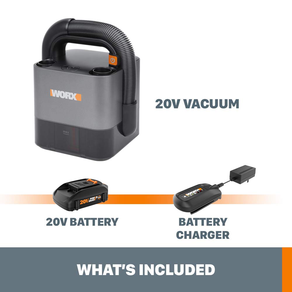 WORX 20V Power Share Cordless Cube Vac Compact Vacuum, Black