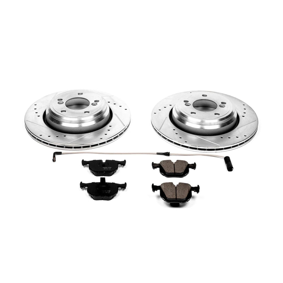 Power Stop K5731 Z23 Rear Carbon Fiber Brake Pads with Drilled & Slotted Brake Rotors Kit For BMW M5 2000-2003 [Model Specific]
