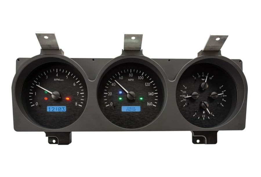 Dakota Digital VHX-81D-PU-K-B Analog Dash Gauge System with Compatible 1981-93 Dodge Full-Size Truck and Ramchargers, Black Alloy Style, Blue Backlighting