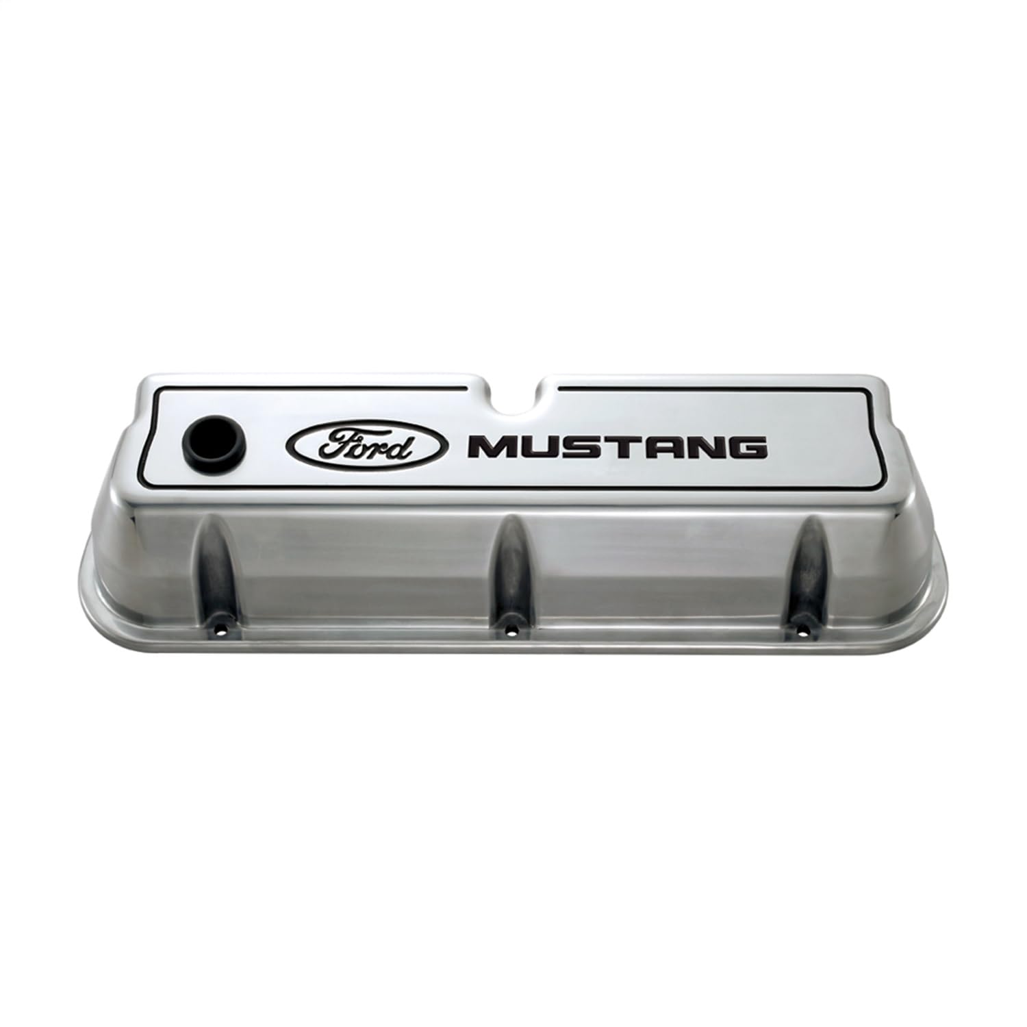 Tall Ford Valve Cover, Baffled, Breather Hole, Aluminum, Polished, Ford Mustang Logo, Small Block Ford, Pair