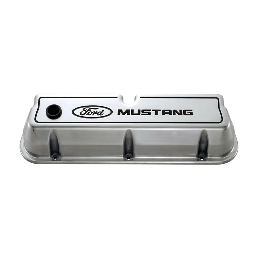 Tall Ford Valve Cover, Baffled, Breather Hole, Aluminum, Polished, Ford Mustang Logo, Small Block Ford, Pair