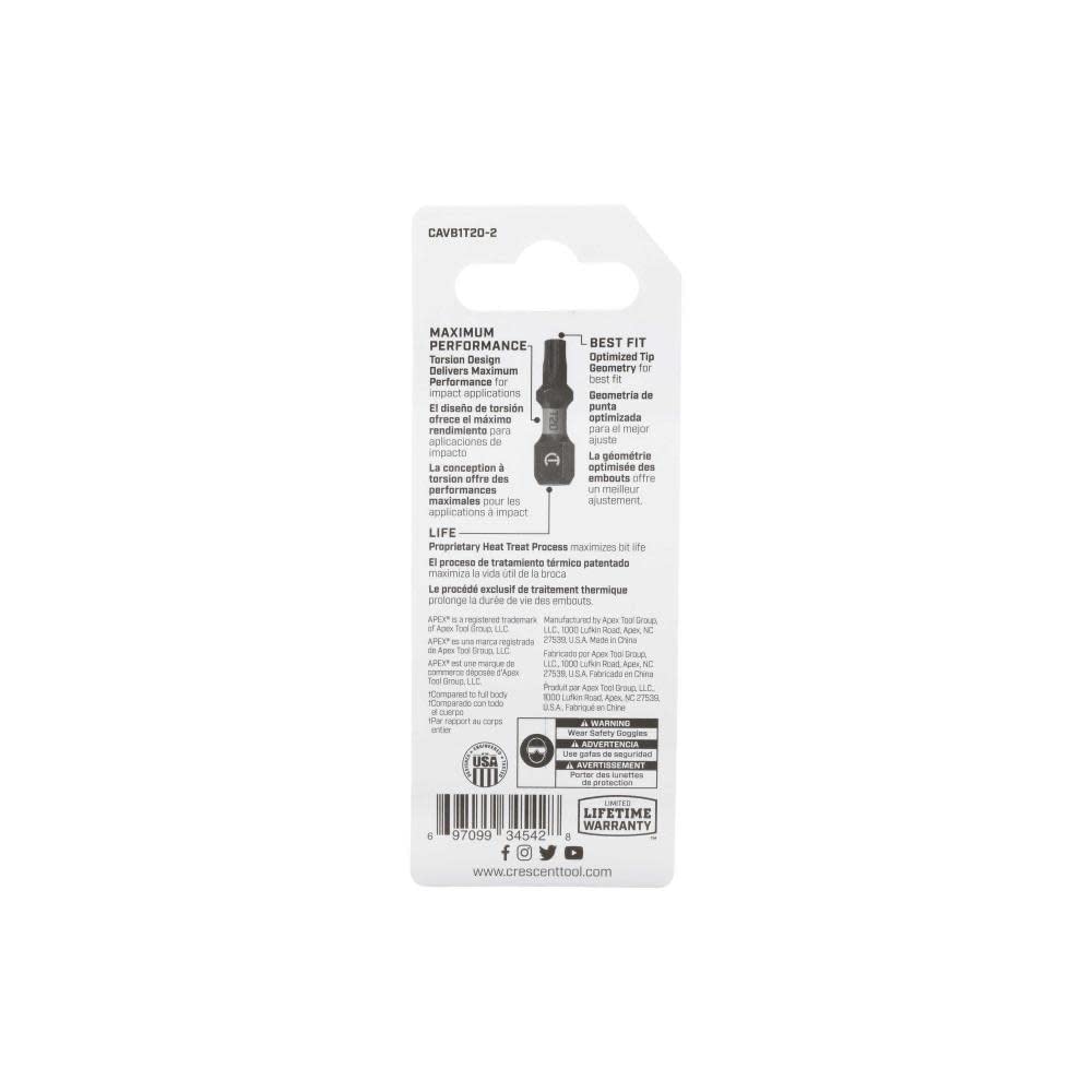 Bit,Vortex,1" T20,2Pk APEX (CAVB1T20-2)