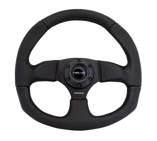 NRG Innovations Reinforced Steering Wheel NRG-RST-009R Leather Steering Wheel With/Black Stitch/Black Leather/Spoke D-Shape Flat Bottom 320 MM / 330 MM