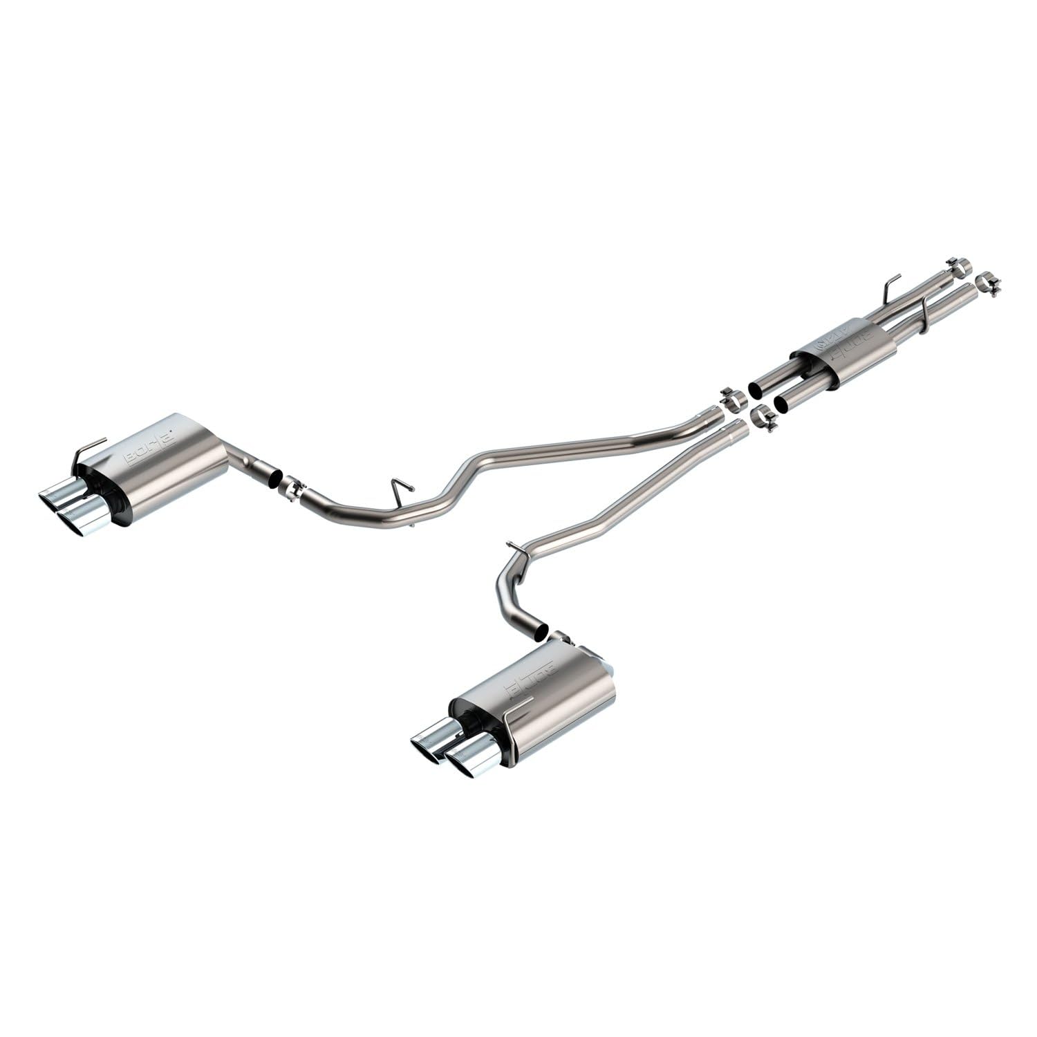 ATAK Cat-Back Exhaust System Borla 140821 2.25 in. Pipe 4 in. Tip Dual Round Rolled Angle Cut Truck Dual Split Rear Exit