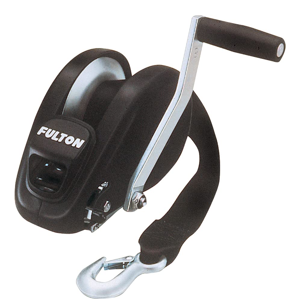 XLT Fulton 142315 Boat Trailer Winch with 20 Foot Winch Strap with Hook, 1,800 lbs. Capacity, Single-Speed Hand Crank Winch, Solid Drum Gear System