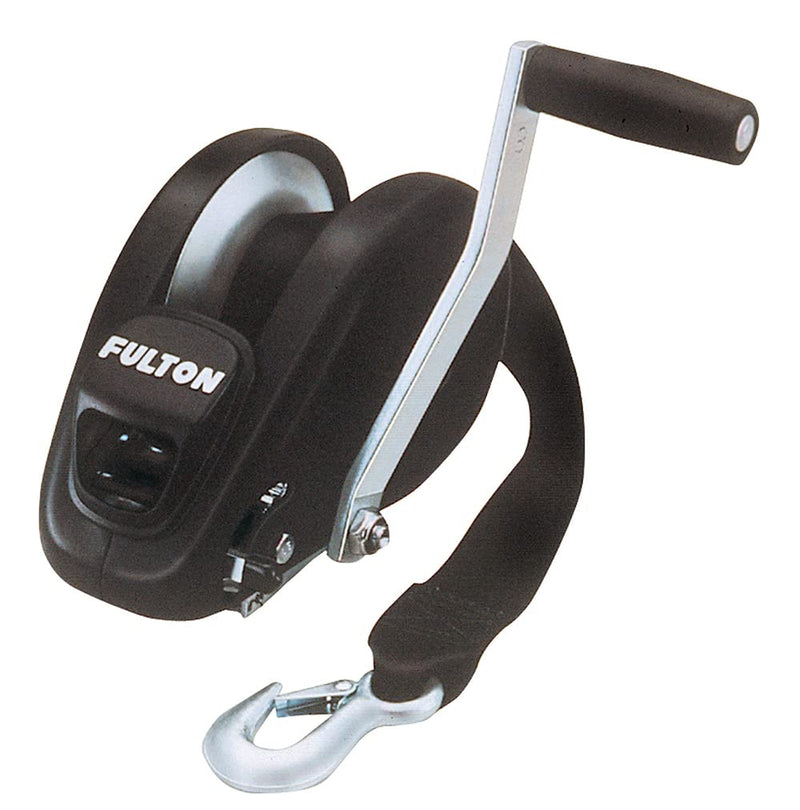 XLT Fulton 142315 Boat Trailer Winch with 20 Foot Winch Strap with Hook, 1,800 lbs. Capacity, Single-Speed Hand Crank Winch, Solid Drum Gear System