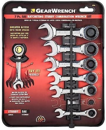 7 Piece Gearwrench SAE Stubby Combination Ratcheting Wrench Set 3/8"-3/4"