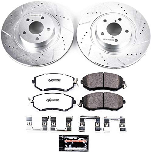 Power Stop K6082-26 Z26 Carbon Fiber Brake Pads Front with Drilled and Slotted Brake Rotors Kit For FR-S BRZ Crosstrek Legacy Forester Impreza WRX Legacy Outback Toyota 86