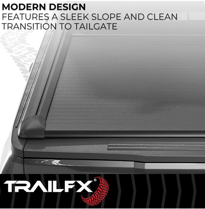 Hard Retractable TrailFX Tonneau Cover Fits 2019-2025 Ram 1500 with 5.7 Foot Bed Manual Retractable with Key Lock Black Matte Powder Coated Aluminum T-Slot Rails Clamp-On TFX6005
