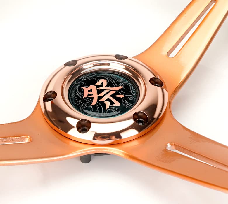 NRG Innovations Reinforced Steering Wheel NRG-RST-027GD-SM 350mm 2" Deep Dish Clear Acrylic in Smoke and Rose Gold Spoke Finish with Slits