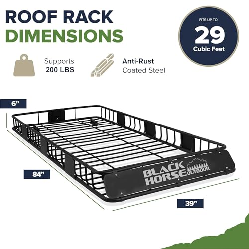 Traveler Black Horse 84"x39"x6" Roof Rack Cargo Carrier Basket, Heavy Duty Weather Resistant Luggage & Camping Gear Storage for Car, Truck or SUV Transport, 200 lbs Capacity - BHOD8439