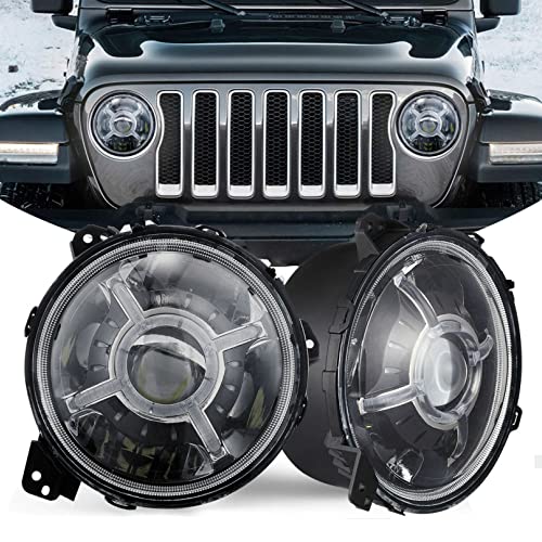 Headlight Race Sport Lighting Conversion Kit Fit 9 Inch Jeep JL Gladiator Adjustable Angle Beam 108-Watt RGB RS9JLAAH-RGB