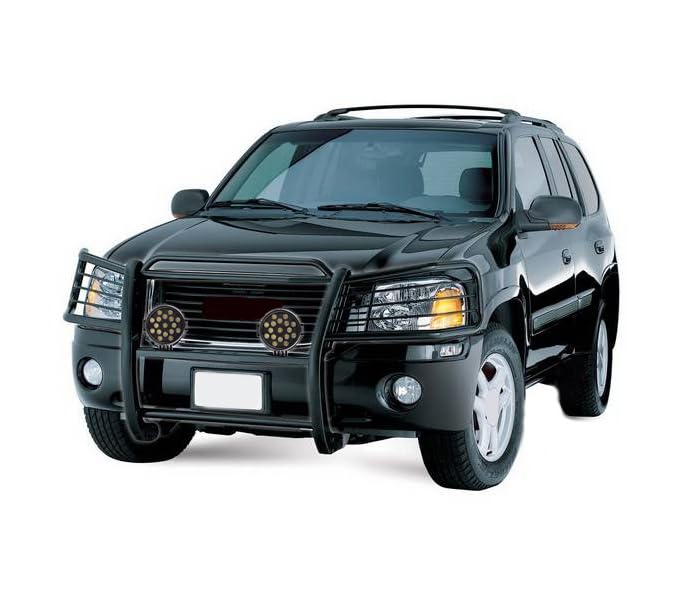 Bumper Guard Modular Black Horse Grille brush Come With pair of 7.0"Dia.LED Lights with Black Trim Rings Compatible with 2002-2006 GMC Envoy|2002-2006 GMC Envoy XL-17GD26MA-PLB