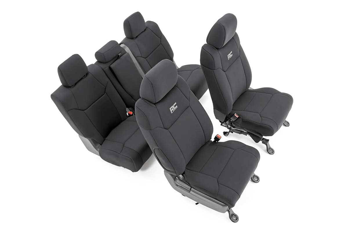 Neoprene Seat Covers Rough Country for Toyota Tundra Crew Cab (2014-2021) - Waterproof & UV Resistant, Foam Padded, Front & Rear Seat Cover Set