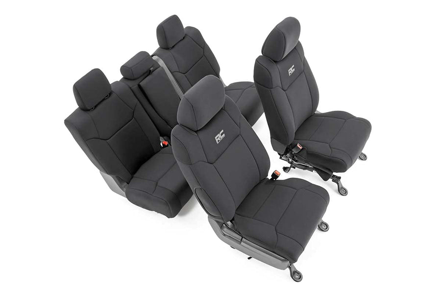 Neoprene Seat Covers Rough Country for Toyota Tundra Crew Cab (2014-2021) - Waterproof & UV Resistant, Foam Padded, Front & Rear Seat Cover Set