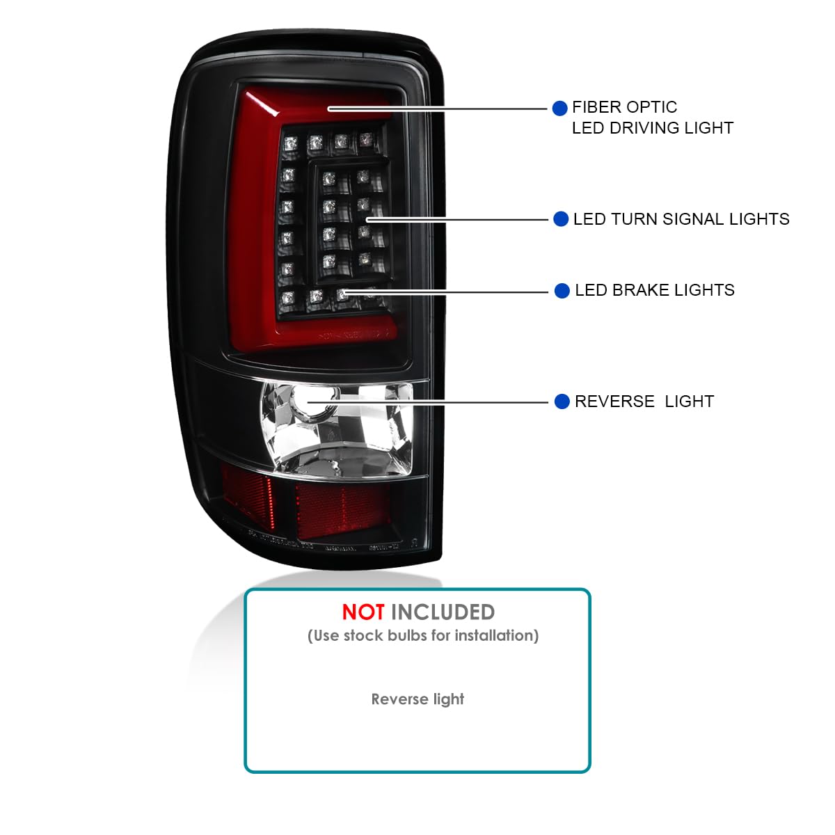 Black Tail Lights w/Red LED Tube SPEC-D TUNING Compatible with 2000-2006 Chevy/GMC Suburban, Chevy Tahoe, GMC Yukon/Denali/XL, Left + Right Pair Assembly