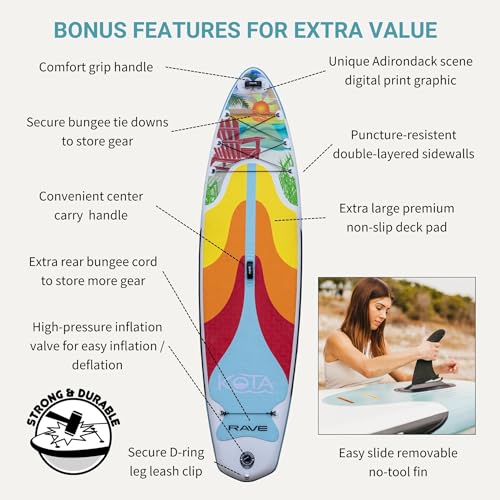 Kota Series RAVE Sports Inflatable Stand Up Paddle Boards 11 ft 2 in with Premium SUP Paddle Board Accessories, Stable Design & Non-Slip Comfort Deck for Youth & Adults