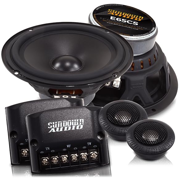 E-6.5CS Sundown Audio 6.5" Component Speaker Set - 2-Way Car Audio System with Titanium Tweeters & Poly Cone - 60W RMS, 4-Ohm - High Sensitivity, Grilles Included for Clear, Powerful Sound