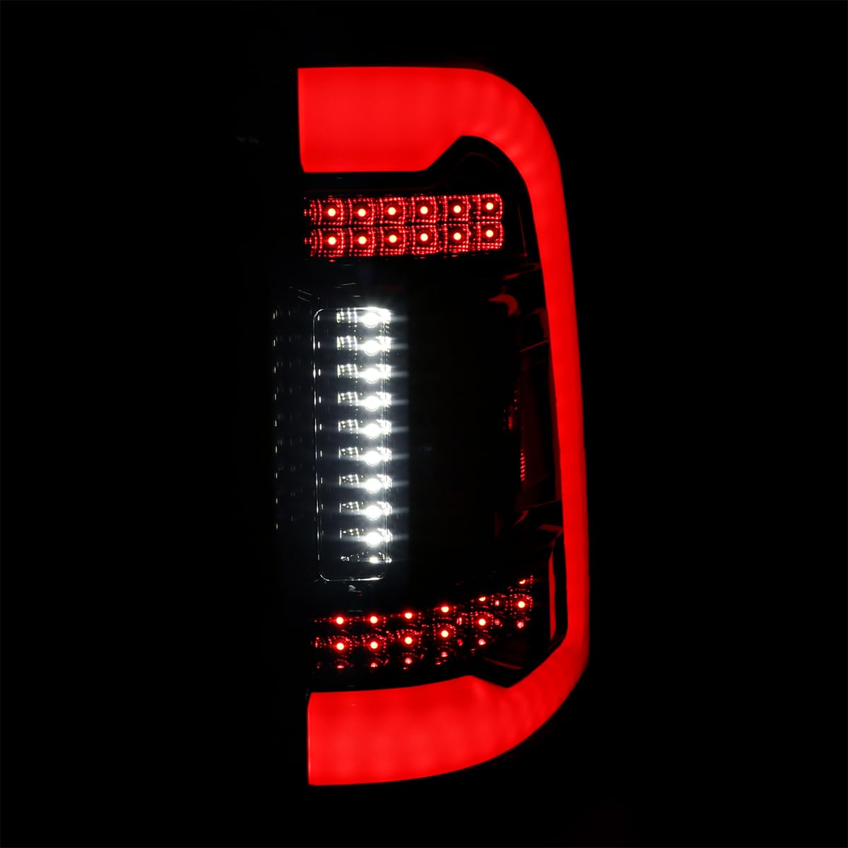 Glossy Black Smoke SPEC-D TUNING Full LED Tail Lights w/White LED Light Bar Compatible with 2019-2023 Ram 1500, Left + Right Pair Assembly