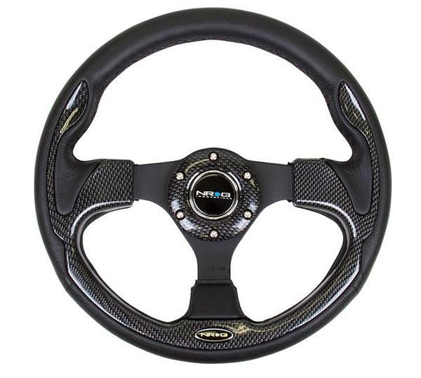 NRG Innovations Reinforced NRG-RST-001CBL Steering Wheel- 320mm Sport Steering Wheel with Carbon Fiber Look Trim