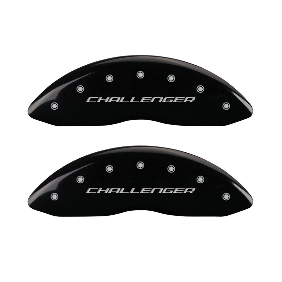 SET OF 4 CALIPER COVERS, FRONT: BLOCK/CHALLENGER- REAR: BLACK VINTAGE STYLE/RT, SILVER CHARACTERS