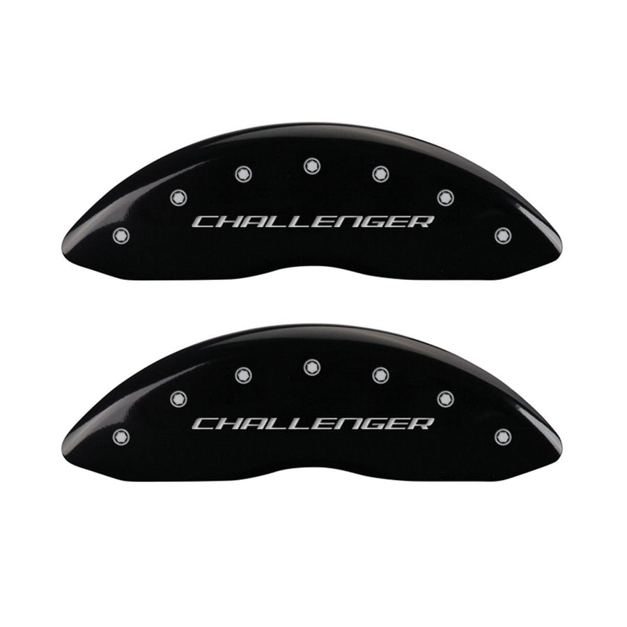 SET OF 4 CALIPER COVERS, FRONT: BLOCK/CHALLENGER- REAR: BLACK VINTAGE STYLE/RT, SILVER CHARACTERS