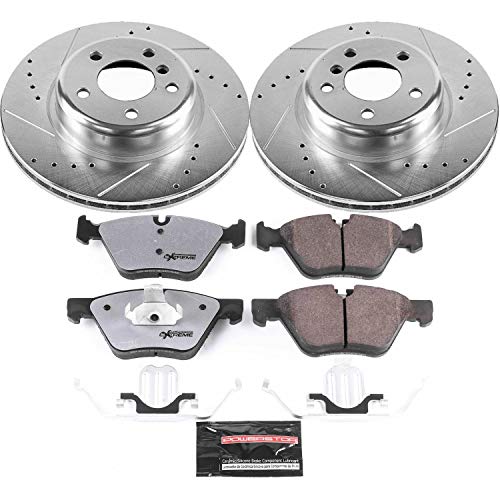 Power Stop K6032-26 Z26 Carbon Fiber Brake Pads with Drilled & Slotted Brake Rotors Kit and 1 Front Sensor Wire For BMW 528i 2011-2016, BMW 528i xDrive 2012-2016 [Model Specific]