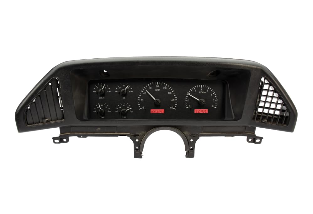 Dakota Digital VHX-87F-PU-K-R Dash Gauge System Analog Compatible with 1987-91 Ford Pickup and Bronco, Black Alloy Style, Red Backlighting