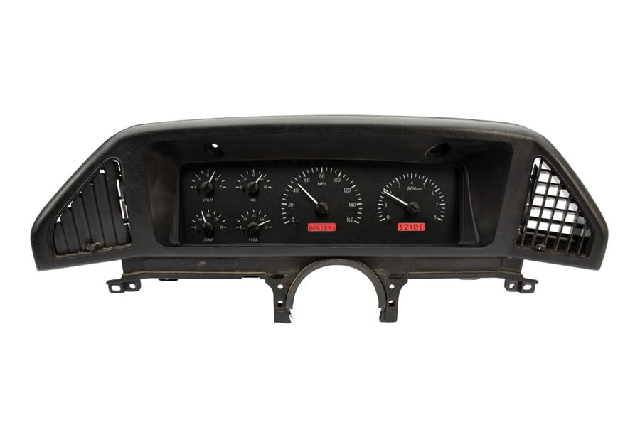 Dakota Digital VHX-87F-PU-K-R Dash Gauge System Analog Compatible with 1987-91 Ford Pickup and Bronco, Black Alloy Style, Red Backlighting