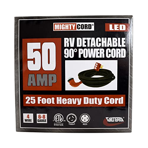 Valterra 90-Degree Mighty Cord® RV 50-Amp Detachable Power Cord, 25-Foot Cord for RV, Red