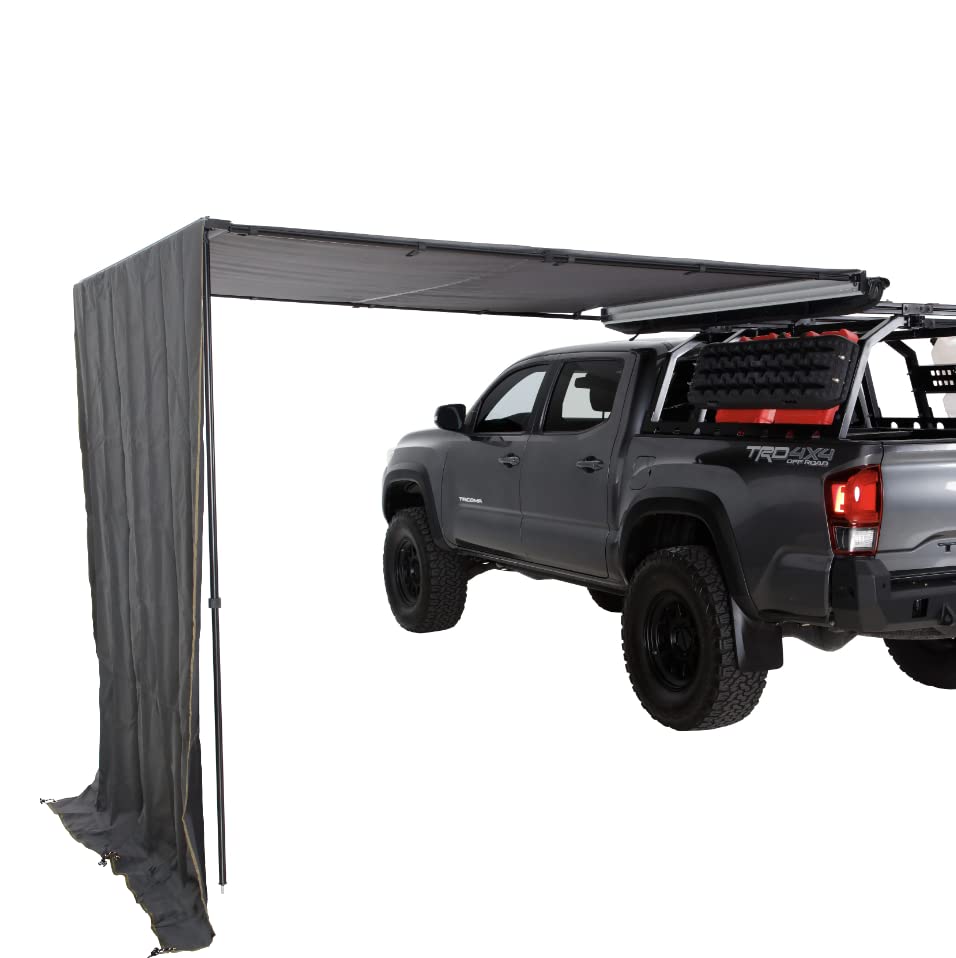 Nomadic Overland Vehicle Systems 6.5’ Awning Shade Wall - 280G Poly Cotton Rip Stop Grey Body, Green Trim - C Channel Attachment - Included Storage Bag