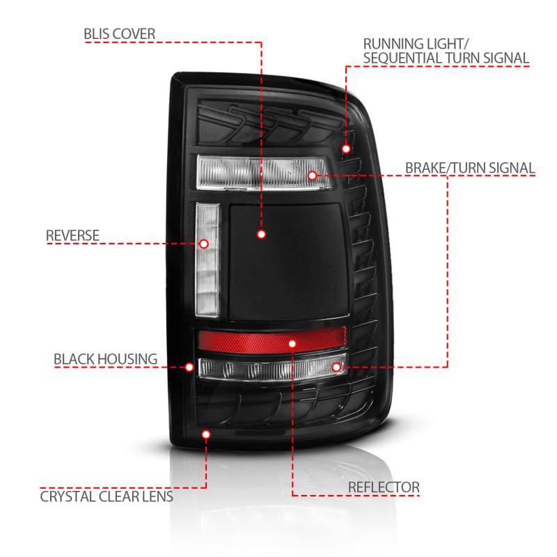 19-24 RAM 2500/3500 ANZO Full LED Tail Lights SeqSig Black - Pair