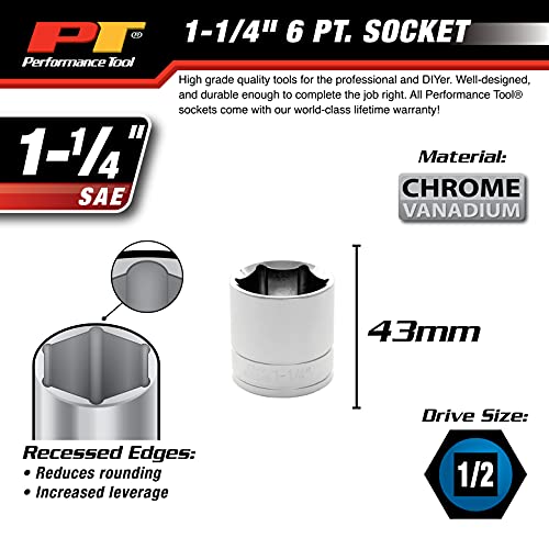 W32040 Performance Tool 1/2-Inch Drive 6-Point Socket Set with Recessed Edges and Chrome Vanadium Steel Construction