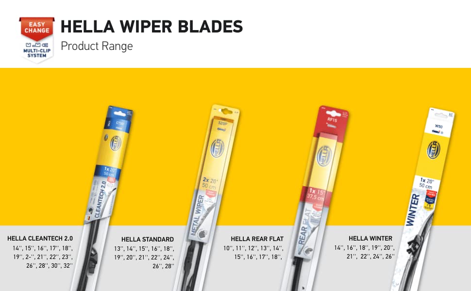 Hella 19 Inch OE Quality All Seasons Streak-Free Rubber Standard Wiper Blade (Single Blade) fit select Chevrolet Dodge Ford Jeep Mazda Mini Nissan Toyota Volkswagen / 9XW398114019