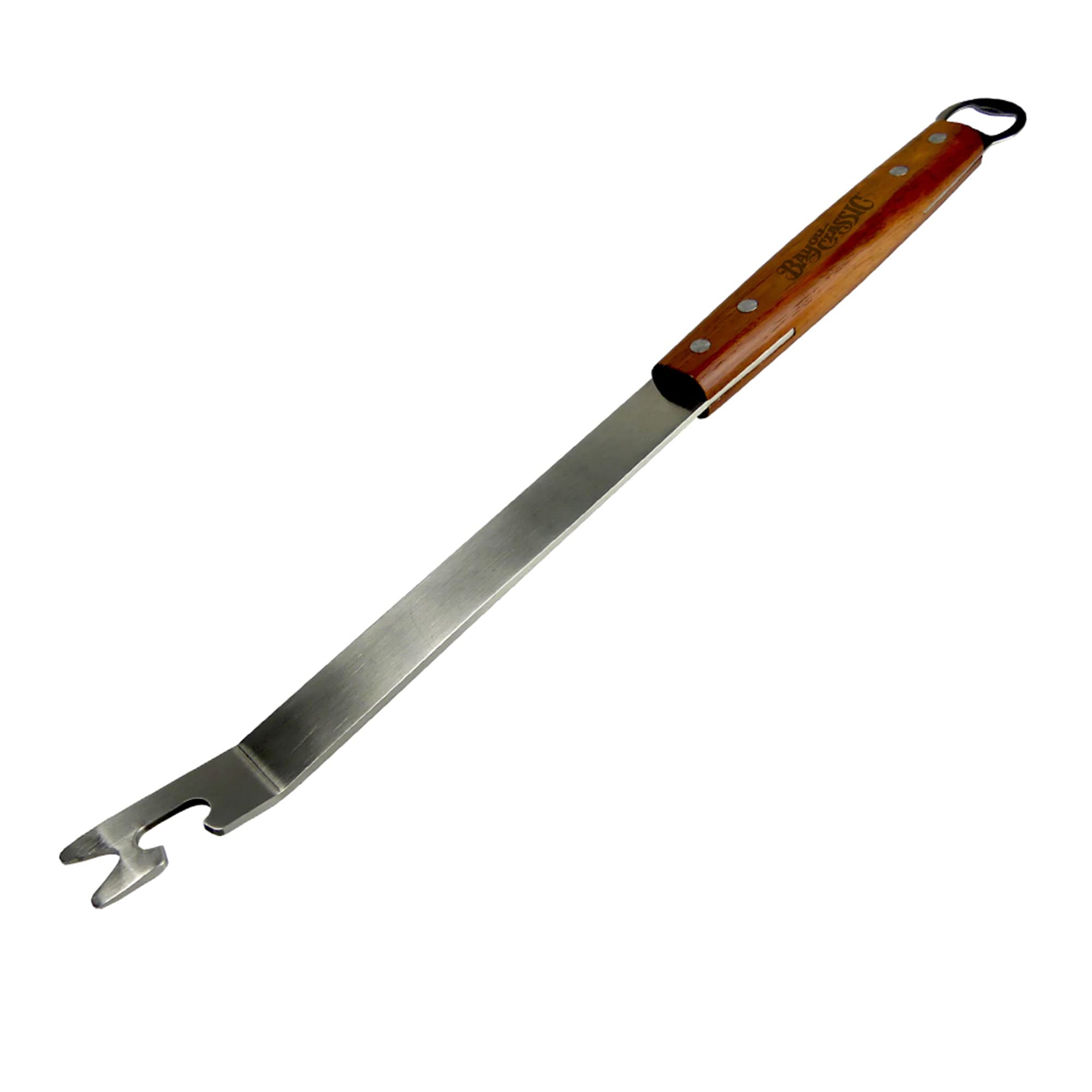 Bayou Classic Stainless Grill Tool 500-704 Features Stainless Steel End w/ Hardwood Handle Makes a Perfect Grilling Accessory For Cleaning or Lifting Grates or Spreading Charcoal