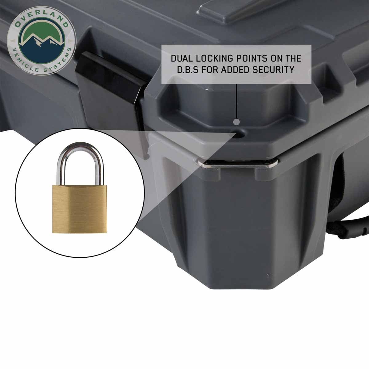 D.B.S. Overland Vehicle Systems 117 QT Dry Box Storage with Drain and Bottle Opener | Dark Grey | Waterproof Sealing | Heavy Duty Latches | 40100021