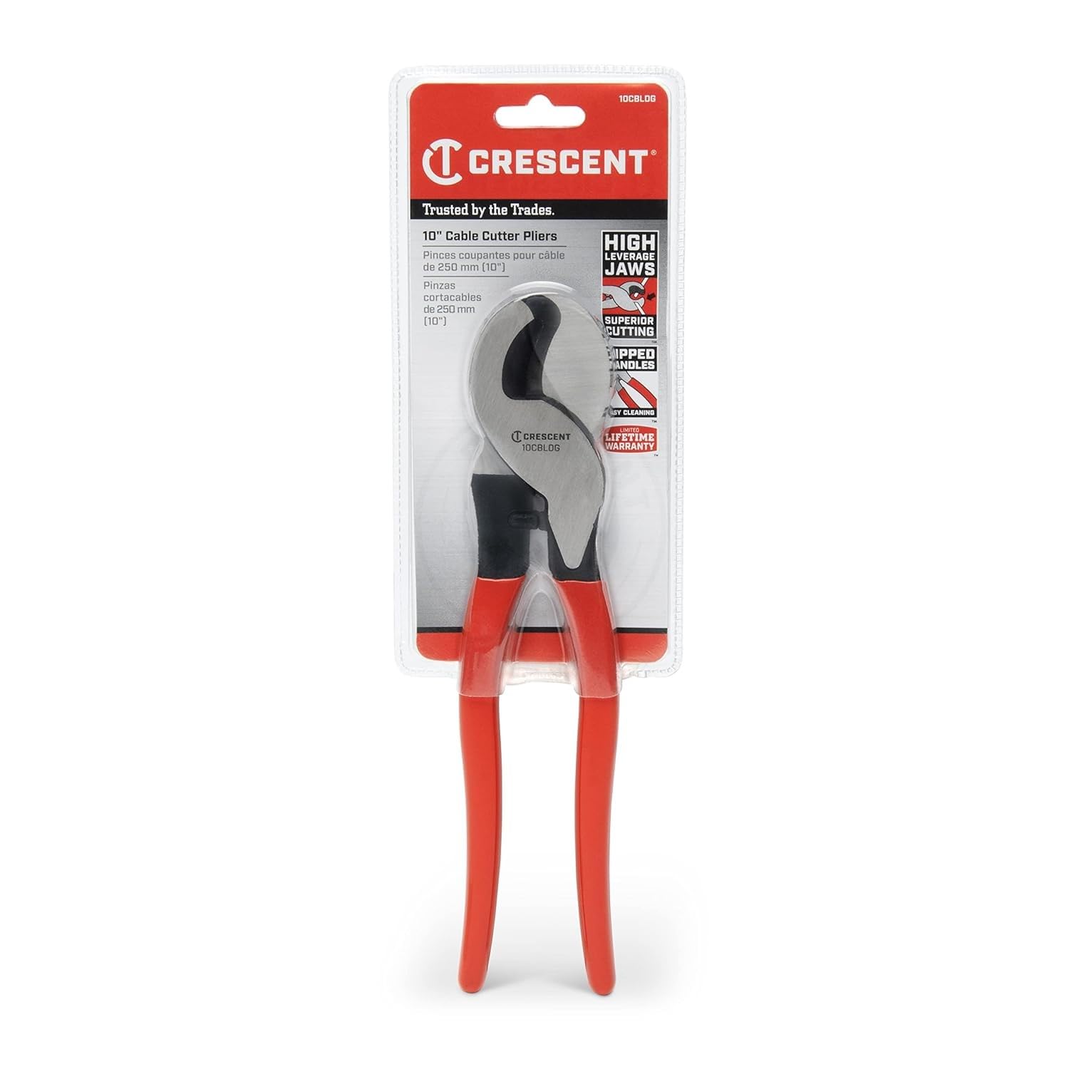 Crescent Dipped Handle Cable Cutter, Pliers - Premium Cutting Pliers with Sheer-Cut Blades & Ergonomic Grip - Professional-Grade Hand Tool - 10" - 10CBLDG