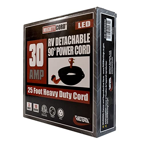 Mighty Cord Valterra RV 30-Amp 90-Degree Detachable Power Cord, 25-Foot Cord for RV, Red