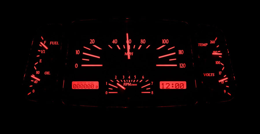 Dakota Digital VHX-33F-S-R Gauge System Analog Dash Compatible with Ford Car 1933-34, Silver Alloy Style, Red Backlighting