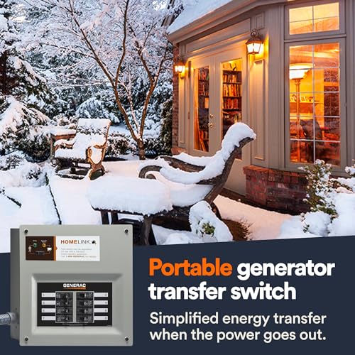 HomeLink Generac 9855 50-Amp Indoor Pre-wired Upgradeable Manual Transfer Switch Kit for 10-16 circuits - Includes Power Inlet Box and 10-ft Cord