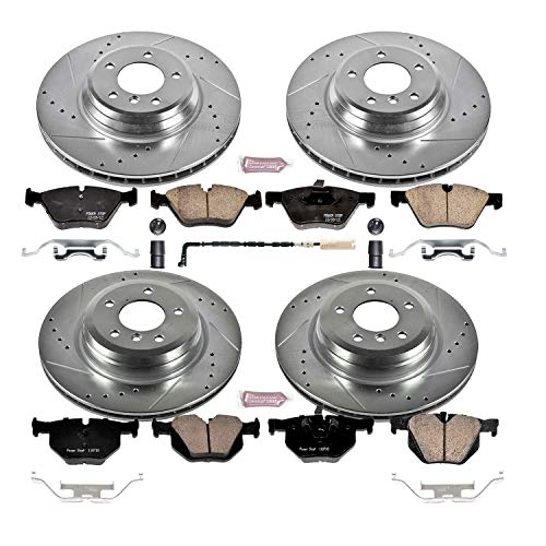 Power Stop K6921 Z23 Carbon Fiber Brake Pads with Front and Rear Drilled & Slotted Brake Rotors Kit